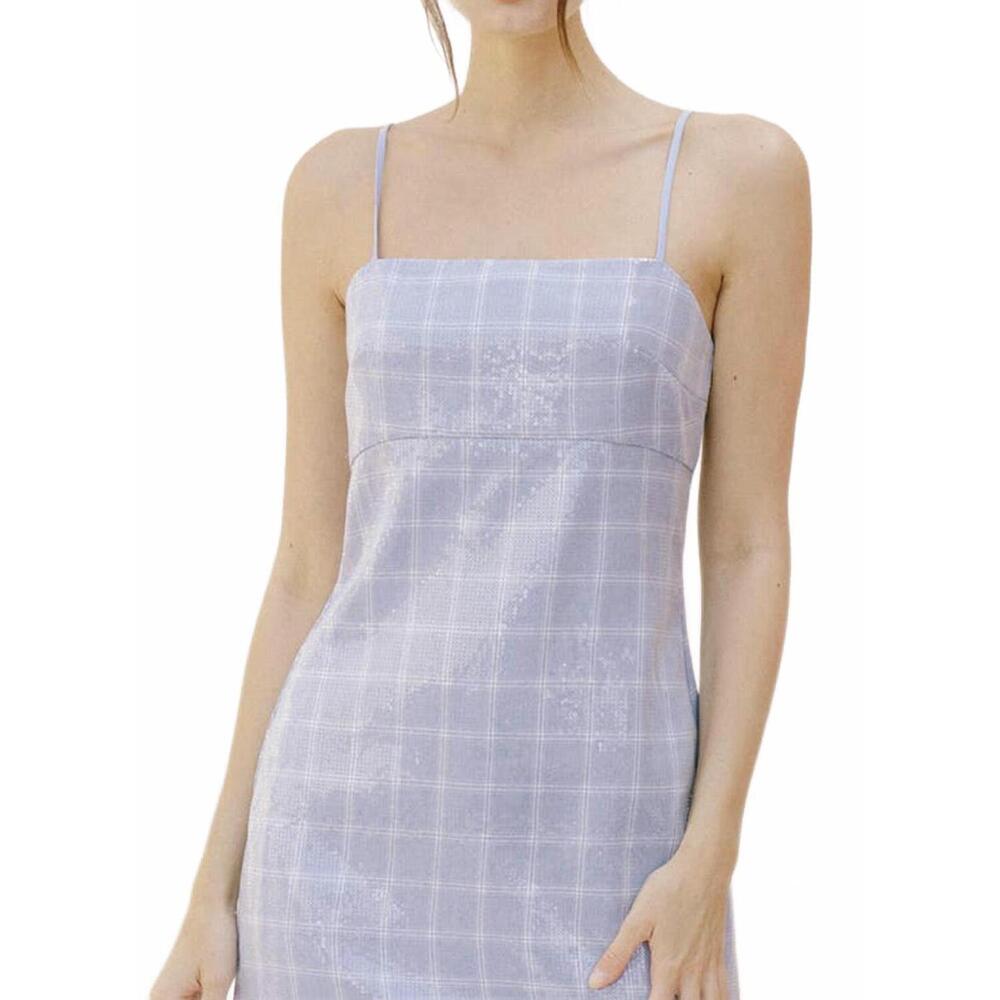 NEW STORIA sequin plaid mini dress in light blue